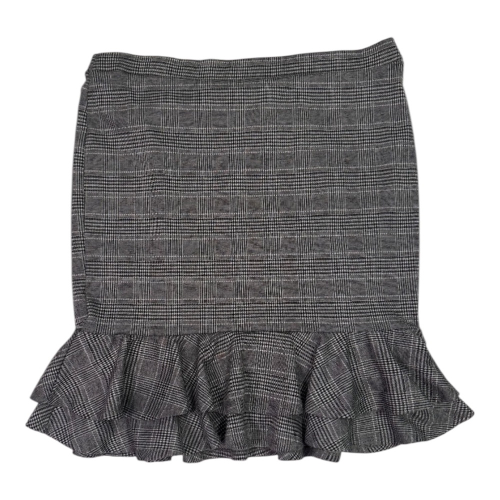 JM Sportswear Stretchy Ruffle Hem Glen Plaid Black & White Skirt – Size XL – NWT
